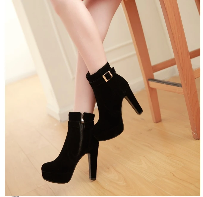 Autumn Winter  Boots Women Shoes Suedes Thick Fur Ankle Boots Women High Heel Platform Rubber Shoes Boots Red wedding shoes