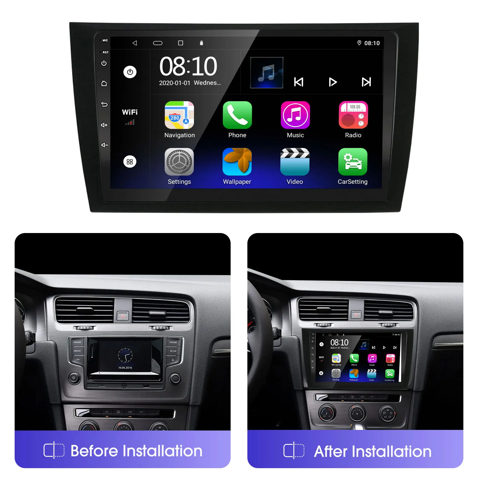 EzoneTronics Android 12 CarPlay Android Auto CarRadio for VW Golf 6 2008-2016 360°Camera Multimedia Stereo DVD Player Navigation