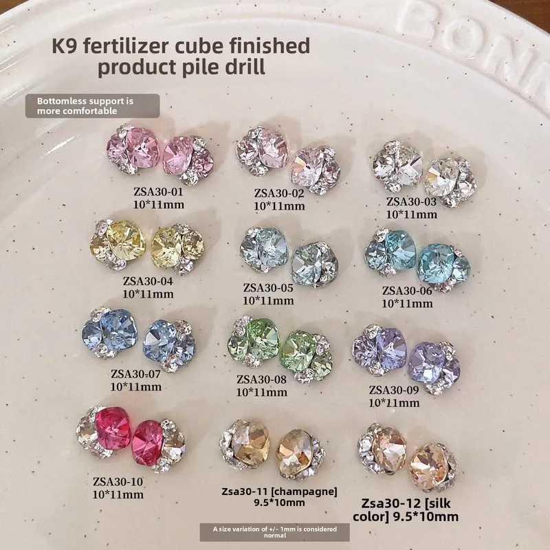 LYLE 3Pcs K9 Crystal Chunky Square Stacked Rhinestone Ball No Base Advanced Sparkly Finished Nail Art Charms Decor Bling DIY Set