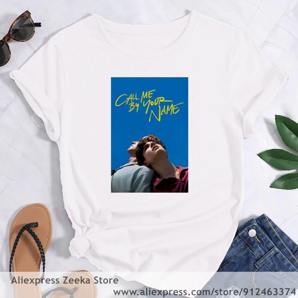 Call Me By Your Name Elio Oliver Aethetic  Women Funny Print Ladies T-shirt Girl Y2K Harajuku Basis O-collar White Shirt Short