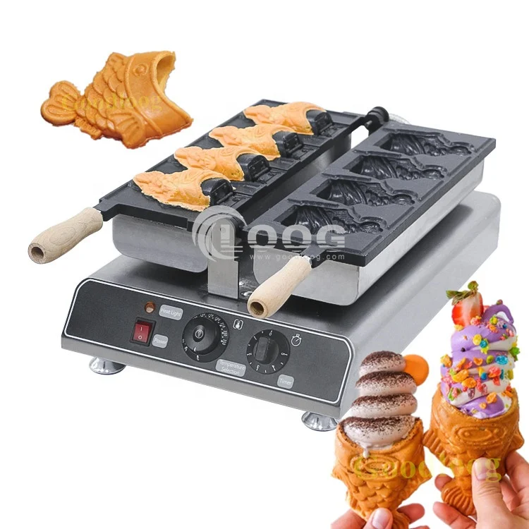 

Commercial Hotels Kitchen Equipment Korean Mini Ice Cream Taiyaki Maker Open Mouth Fish-Shaped Electric Waffle Making Machine