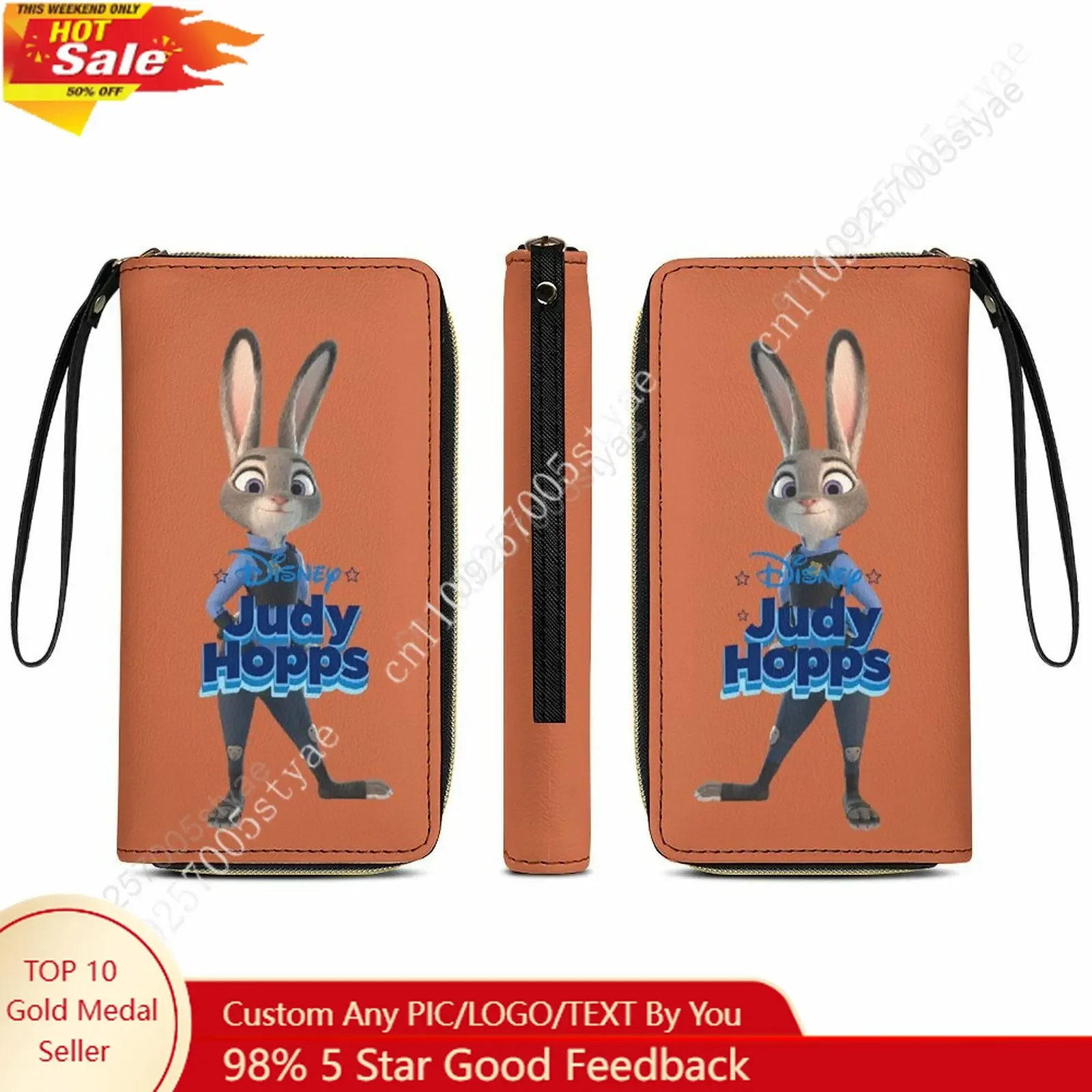 

Judy Hopps Leather Wallet Disney Licensed Customizable Personalized Design Your Pattern Portable Design Double-sided Printing