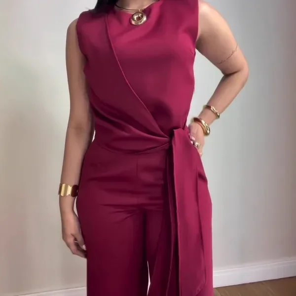 أنيقة 2 قطعة مجموعة المرأة خريف 2025 الشارع الشهير سيدة بدوره Dwon طوق بلا أكمام مع السراويل الطويلة دعوى الصلبة ضئيلة حزب الزي