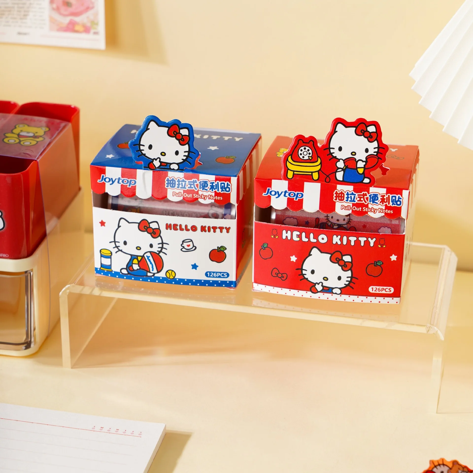 Hello Kitty Red and Blue Series Pull-Out Sticky Notes, Girly Cartoon Highlight Markers, Student Message Notes