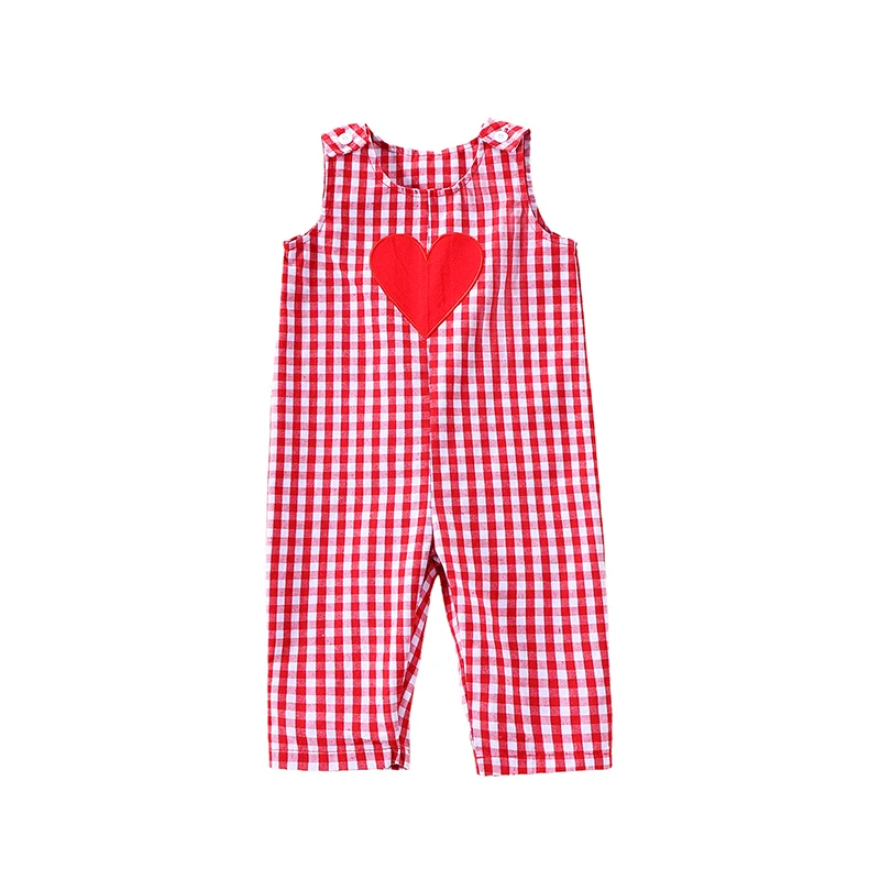 Toddler Girls Heart Embroidery Jumpsuits Sleeveless Ovrealls Plaid Print Casual Romper Baby Clothes Spring Summer