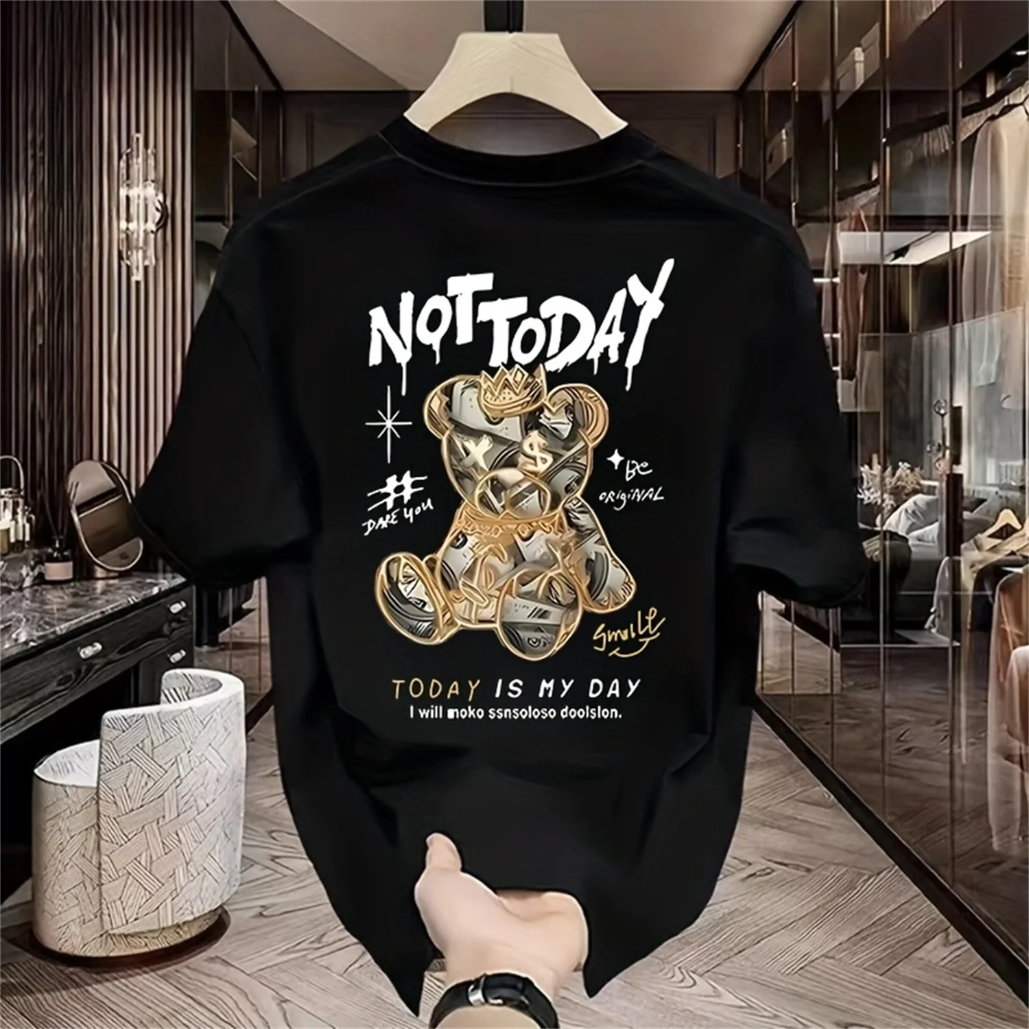 الكرتون الدب نمط تي شيرت الرجال ليس اليوم مطبوعة قصيرة الأكمام الفاخرة رجل بلايز للجنسين تي شيرت الصيف الشارع عادية الرجال تيز #3