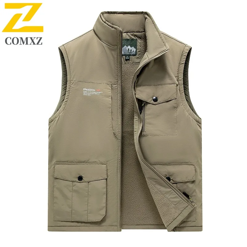 

COMXZ 2025 Style 8898 Cross Border In Stock Fleece Vest Men Spring Autumn Casual Outdoor Workwear Waistcoat Reversible