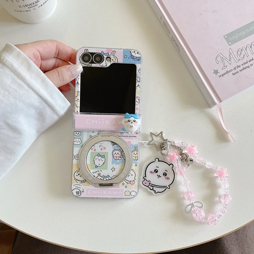 Anime Chiikawa Usagi Hachiware 360°Rotation Stand Phone Case For Samsung Galaxy Z Flip 7 6 5 4 3 Cover With Ring Holder Cover view 4