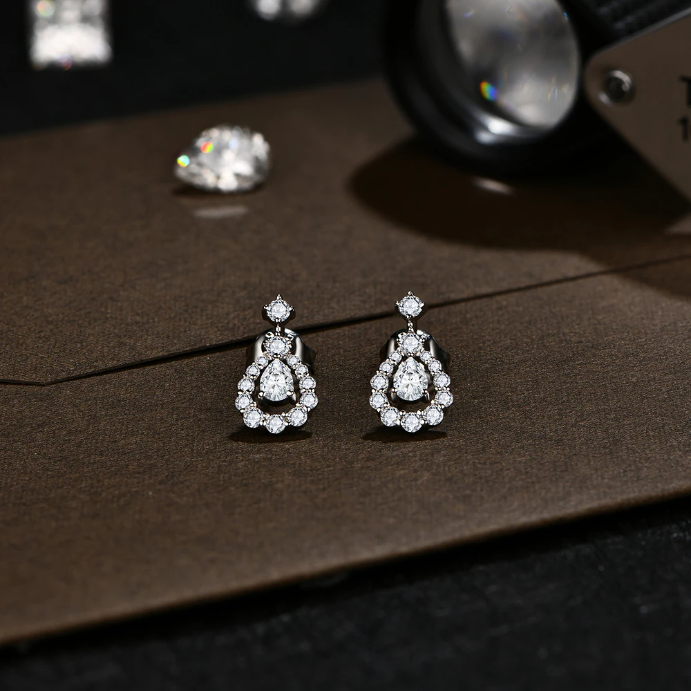 Imagem -05 - Attagems-brincos Moissanite Completos Corte de Pera para Mulheres Brinco de Prata Esterlina 925 Espumante Festa de Casamento Joalheria Fina 4x3 mm