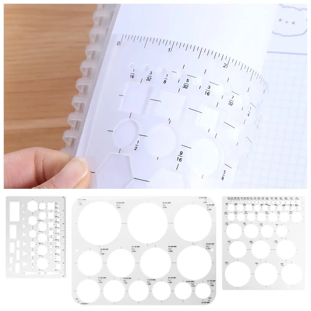 3Pcs 3 Sizes Round Templates DIY Multi-use Circle Stencils for Drawing Transparent Creativity Multifunctional Geometric Ruler