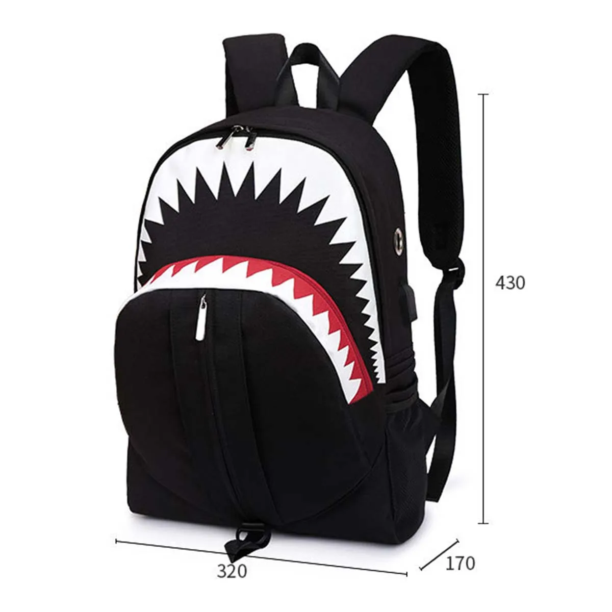 Night Luminous Shark Mouth Pattern Daily Knapsack Teenagers School Bags Large Capacity Travel Bag Causal Men USB Laptop Backpack