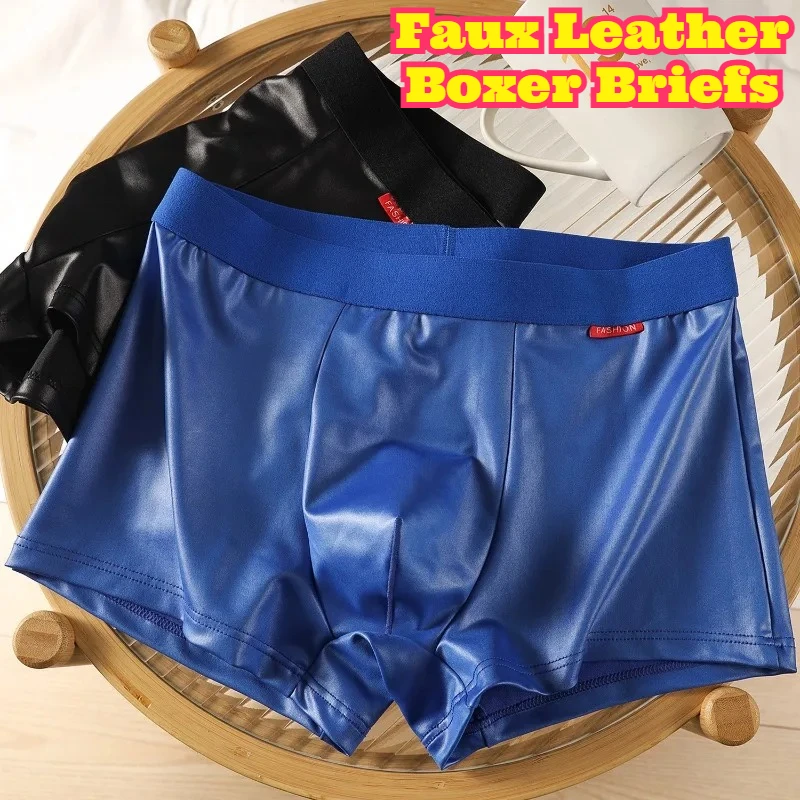 

Men Faux Leather Boxer Briefs Sexy Stylish Underwear Comfortable Sporty Soft Breathable Boxer Shorts Fashion Daily Wear Briefs