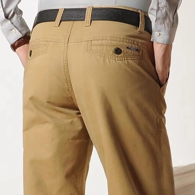 

Hight Waist Straight Mens Pants Black Army Khaki Man Trousers 100% Cotton Spring Men Casual Pants Plus Size 38 40 42 Autumn