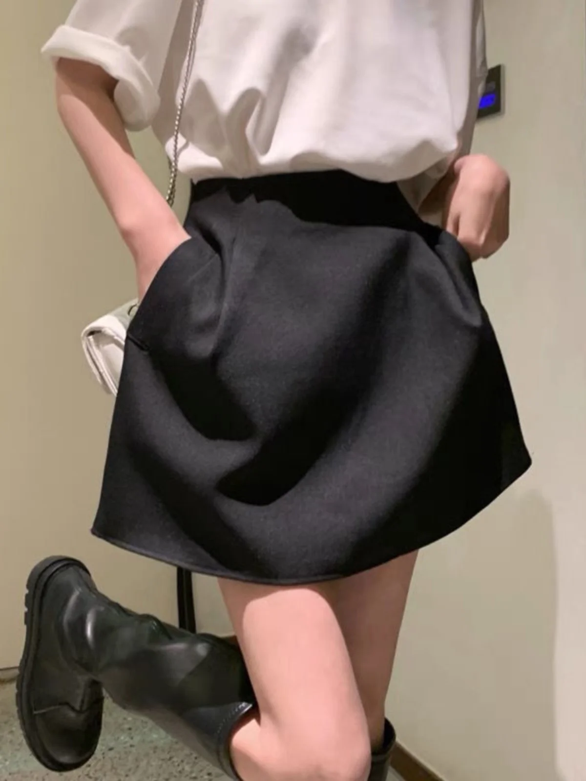 Dames retro uitlopende rok hoge taille afslankende witte paraplurok bloeier f-lengte rokken casual polyester stof