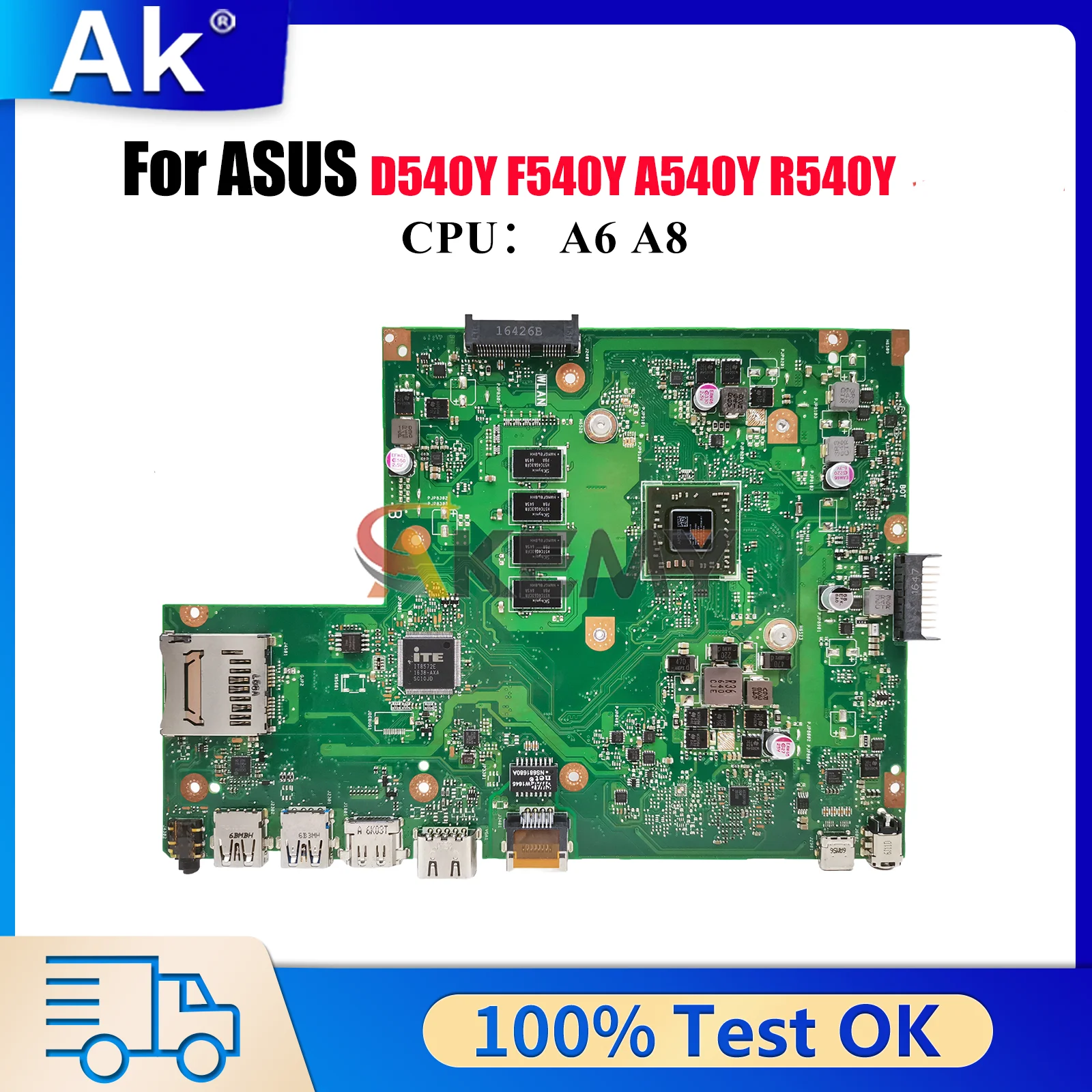

X540YA Laptop Motherboard For ASUS VivoBook F540Y D540Y R540Y X540YA X540Y A540Y Notebook Mainboard With A6 A8 CPU 100% tests OK