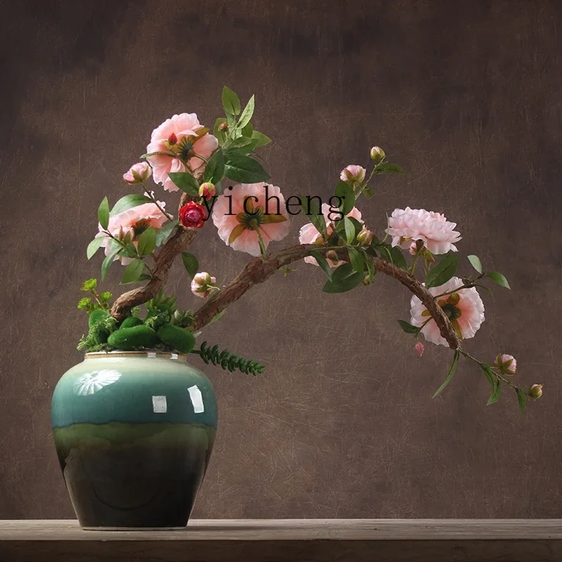 c13-Peony Flower Simulation Flower Ornament Living Room, Decorative  High-end Dining Table Bottle Flower Arrangement