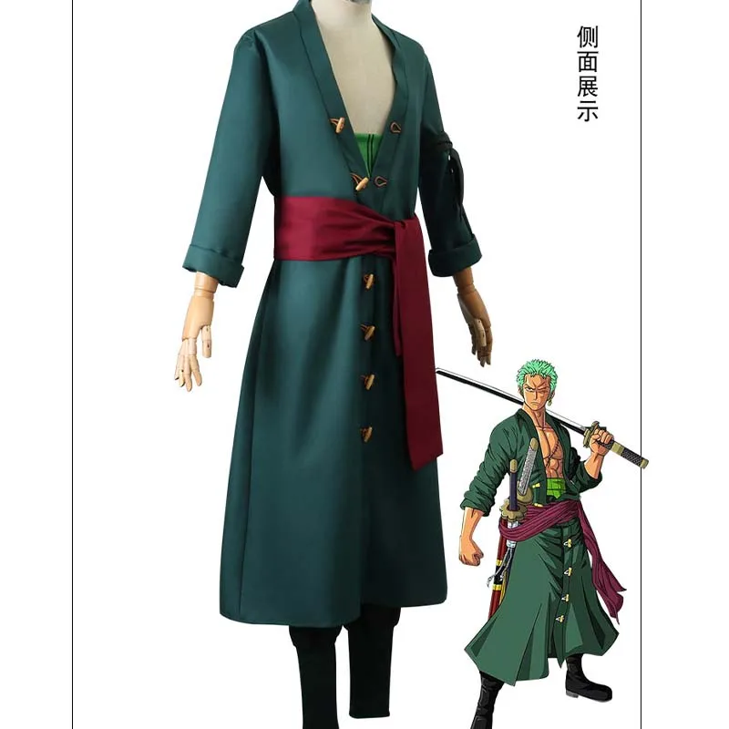 Anime Figures Roronoa Zoro Cosplay Costume Uniform Green Coat Pants Head Scarf Roronoa Zoro Wig Earrings Halloween Men Clothes