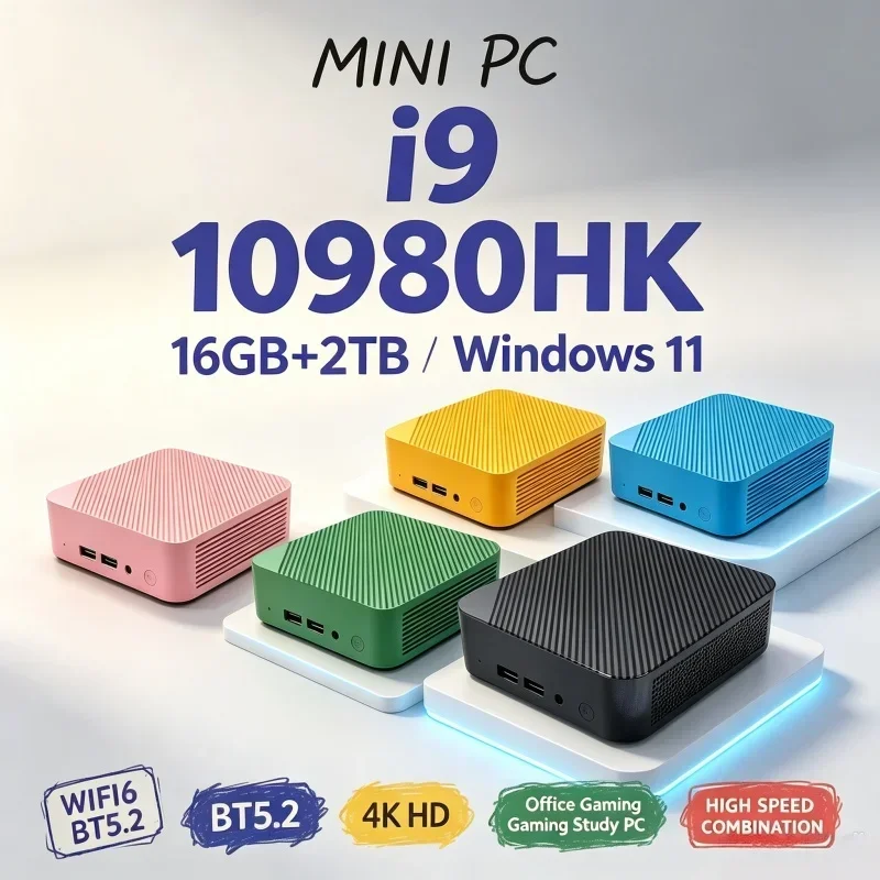 Intel Core I9‑10980HK Small Mini Desktop PC 16GB RAM Optional 1‑2TB SSD Windows 11 WiFi6 BT5.2 Portable Host For Home Office Use