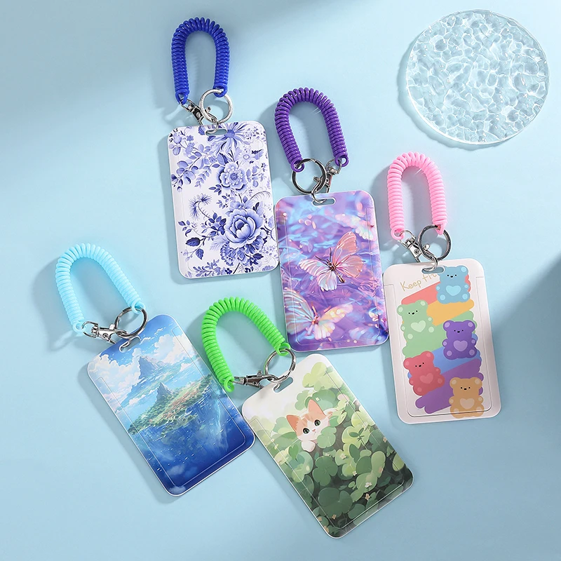 Ins Style Flower Butterfly Card Holder Student Bus Subway Card Meal ID Holders Protection Case Pick-up Card Anti-lost Hard Shell