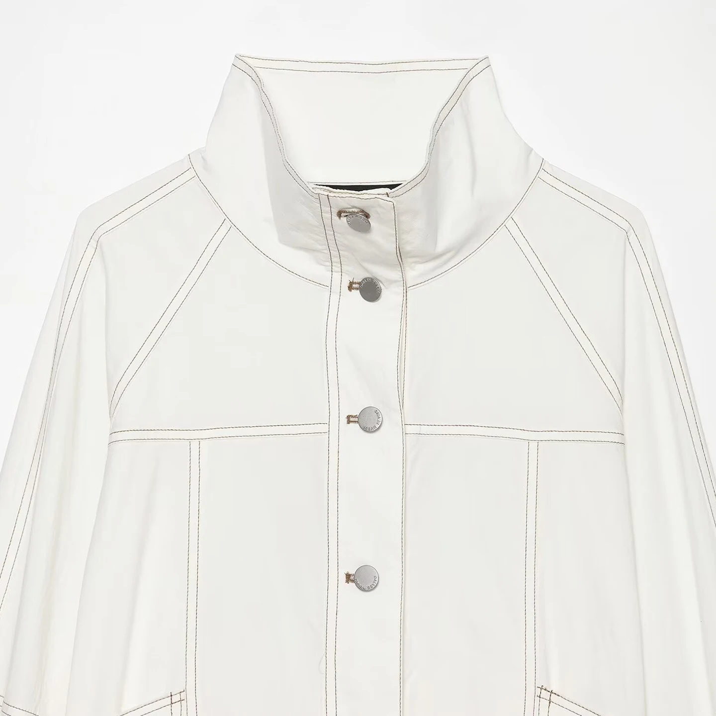 Women's Fashion Outerwear Belt Stand Collar Embroidery Color Block Stitching Summer 2026 Zadata Standard Fit Short Coat