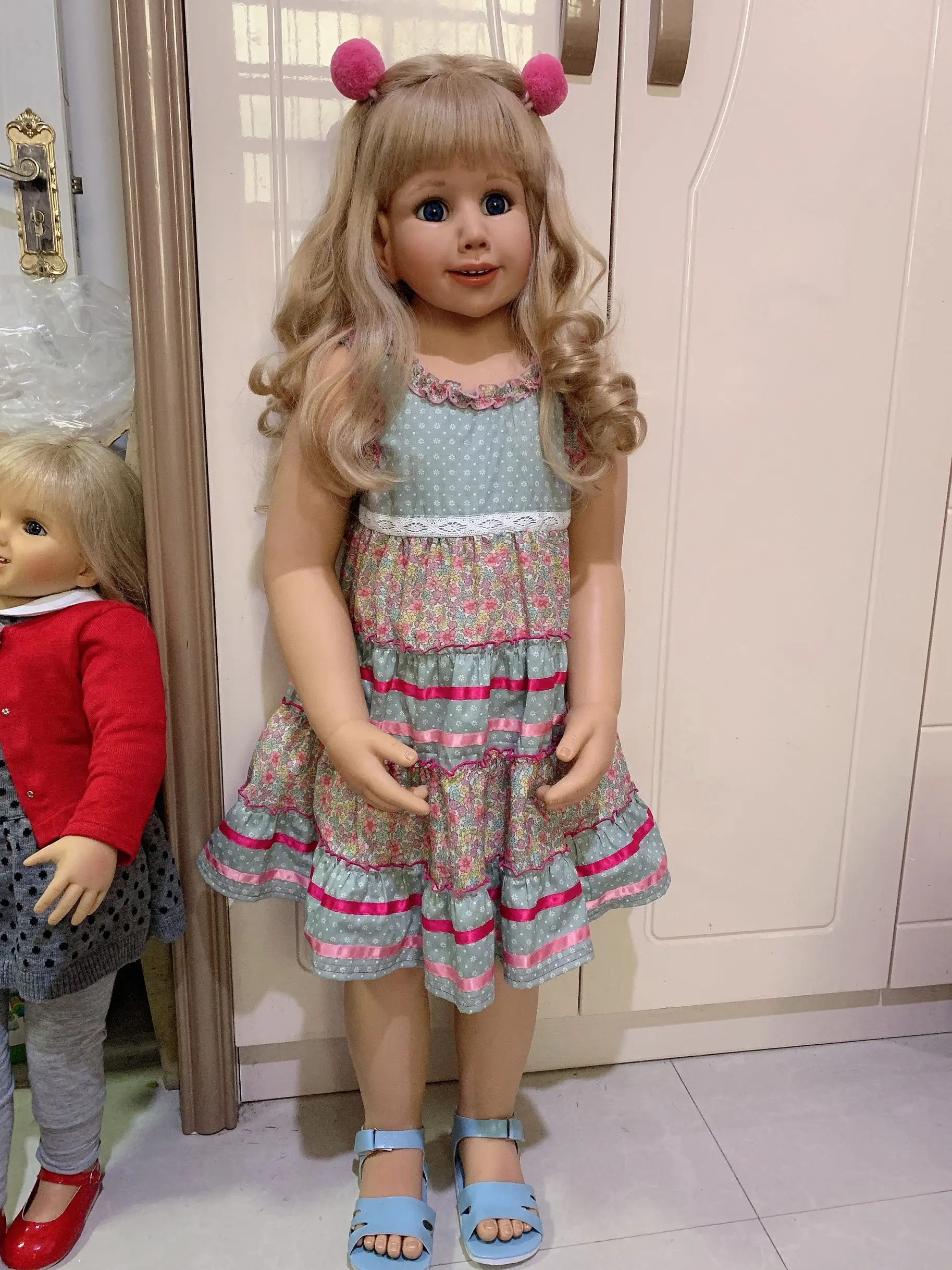 100CM Hard Vinyl Toddler Princess Blonde Girl Doll Toy Like Real 3-year-old Size Child Clothing Photo Model Dress Up Doll