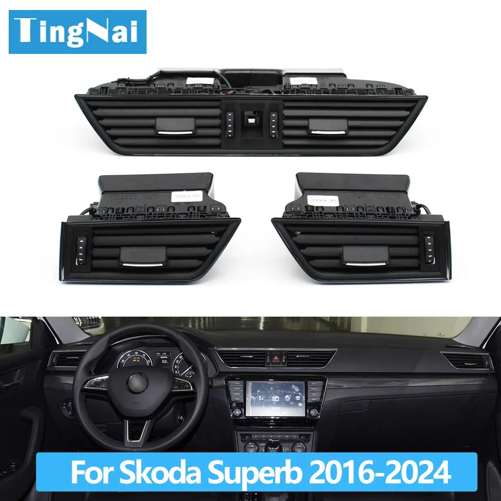 Car Front Dashboard Chrome AC Vent Grille Assembly For Skoda Superb III 2016 2017 2018 2019 2020 2021 2022 2023 2024