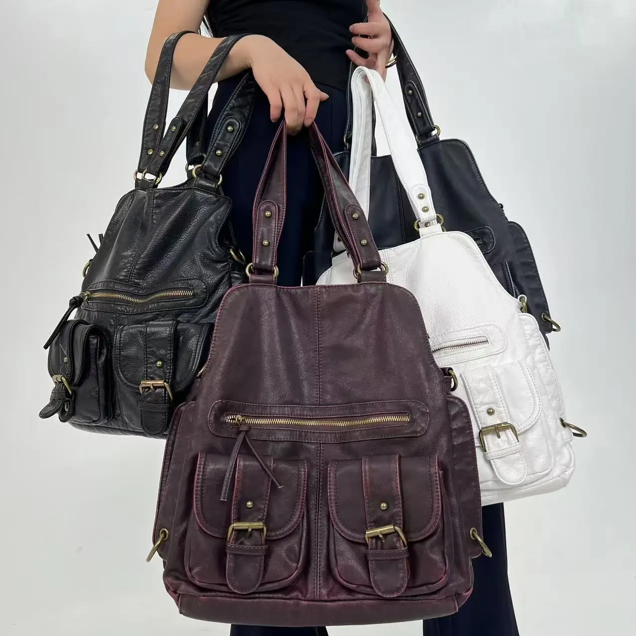 

Ladies' fashionable Y2K Maillard aged messenger bag with large capacity, vintage style, multiple pockets, and handheld bag