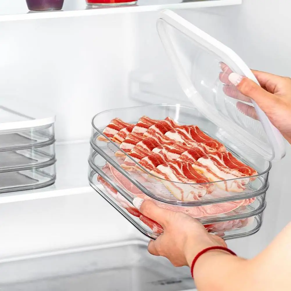 Transparente Kühlschrank-Aufbewahrungsbox mit Deckel und Gittermuster, Große Kapazität, Fach für Gefrierfleisch, Unterteilte Lebensmittelaufbewahrung, Küchenwerkzeuge – Detail 8
