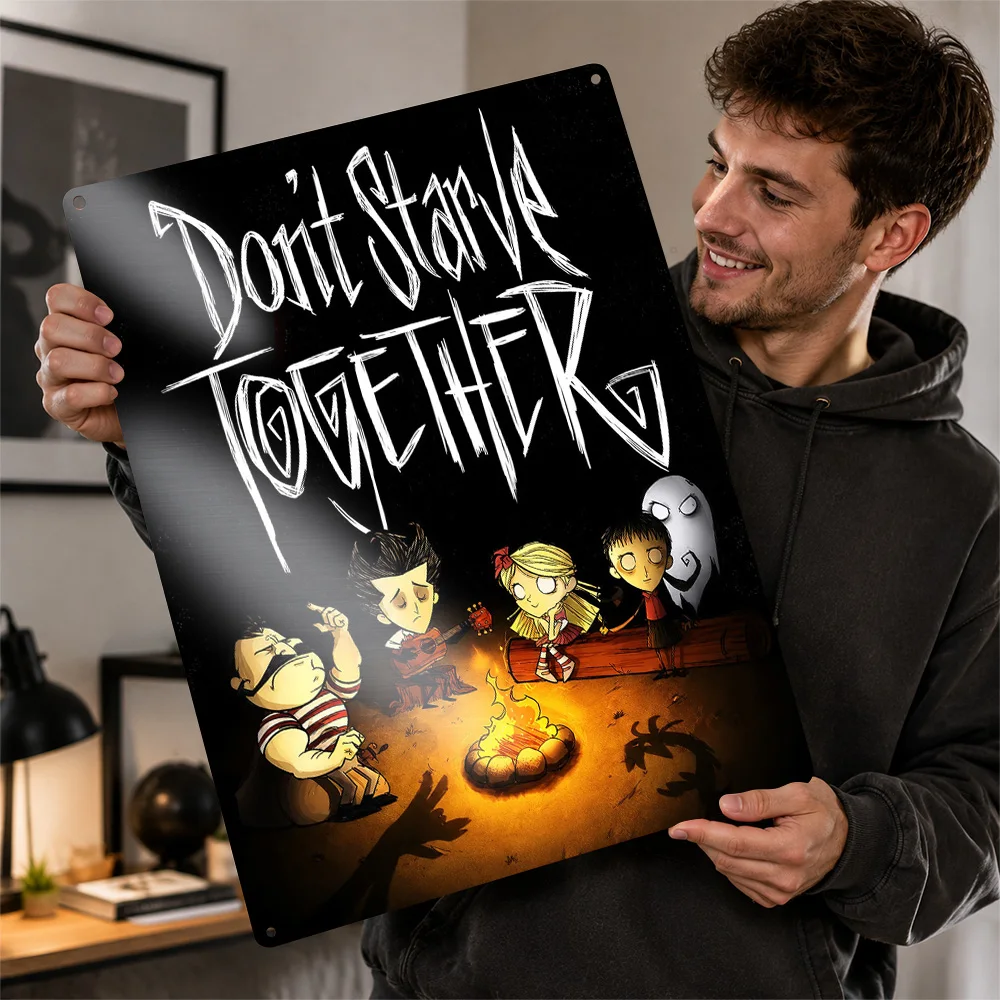 Don't Starve Together Campfire Textured Metal Poster Illustrated Wall Art For Home Office Customized Aluminum Sign Gamer Gift