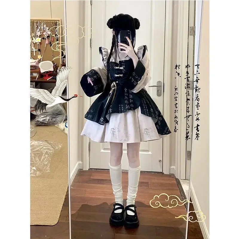 

MAGOGO китайский стиль ретро платье принцессы Лолиты женское элегантное готическое бамбуковое платье Cheongsam с принтом листьев милое Y2k Vestidos