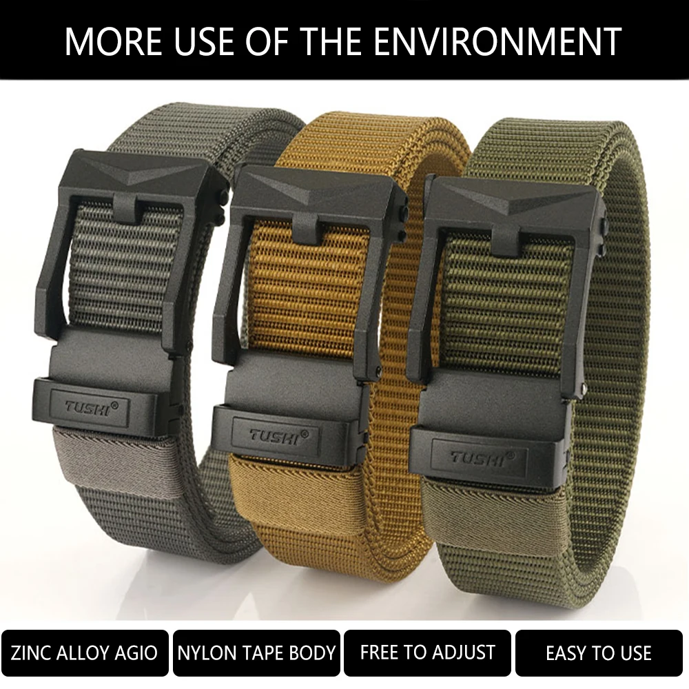 TUSHI New Military Belt for Men Sturdy Nylon Metal Automatic Buckle Police Duty Belt Tactical Belt Outdoor Girdle Accessories