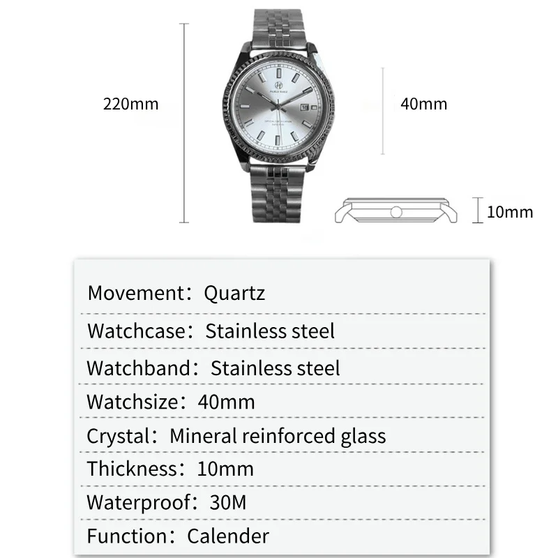 Quarz Herren uhr mit Edelstahl gehäuse und Edelstahl Uhren armband Kalender datum nur Uhr mit nacht leuchtendem 3atm