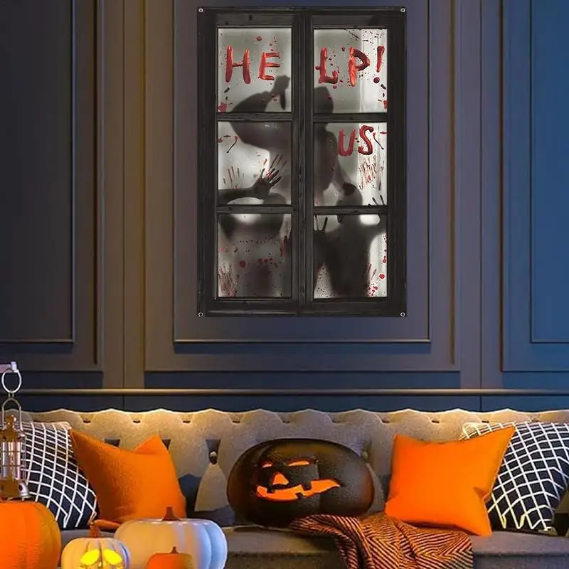 Halloween Window Decorations Bloody Spooky Ghost Window Covering Scary Halloween Window Curtains Horror Window Posters For