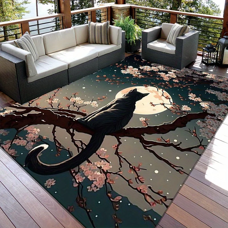 

Ковер с принтом Moonlit Cherry Blossom Cat — нескользящий коврик для стула, напольный коврик из полиэстера для гостиной, спальни, домашнего декора,