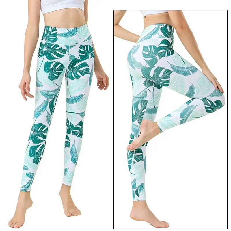 Pantaloni da yoga a vita alta con motivo floreale con stampa 3D per le donne Moda Outdoor Running Gym Fitness Leggings Pantaloni sportivi elastici da donna