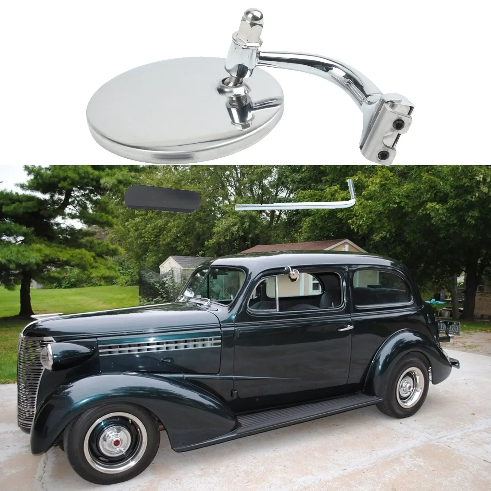 1PC Vintage Classic  Car Silver Round Side Mirror Stainless  Steel Retro Front Rear Rearview  Mirror Anti-reflective Mirror view 4