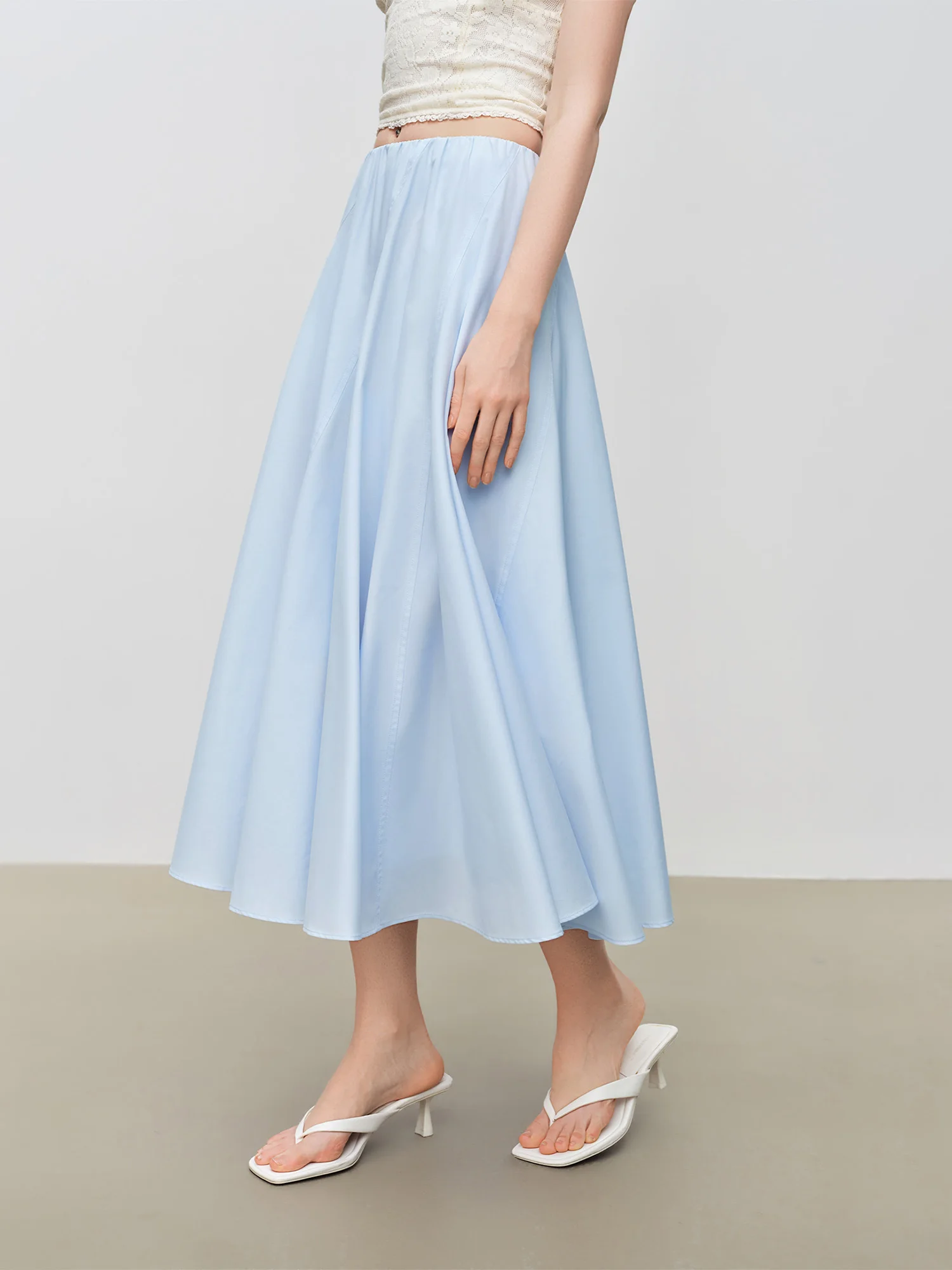 ZIQIAO 2026 Summer Women Bias-Cut Sculptural A-Line Midi Skirt Pleated Tailored Structure Skirt Modern Coquette Chic Minimalist
