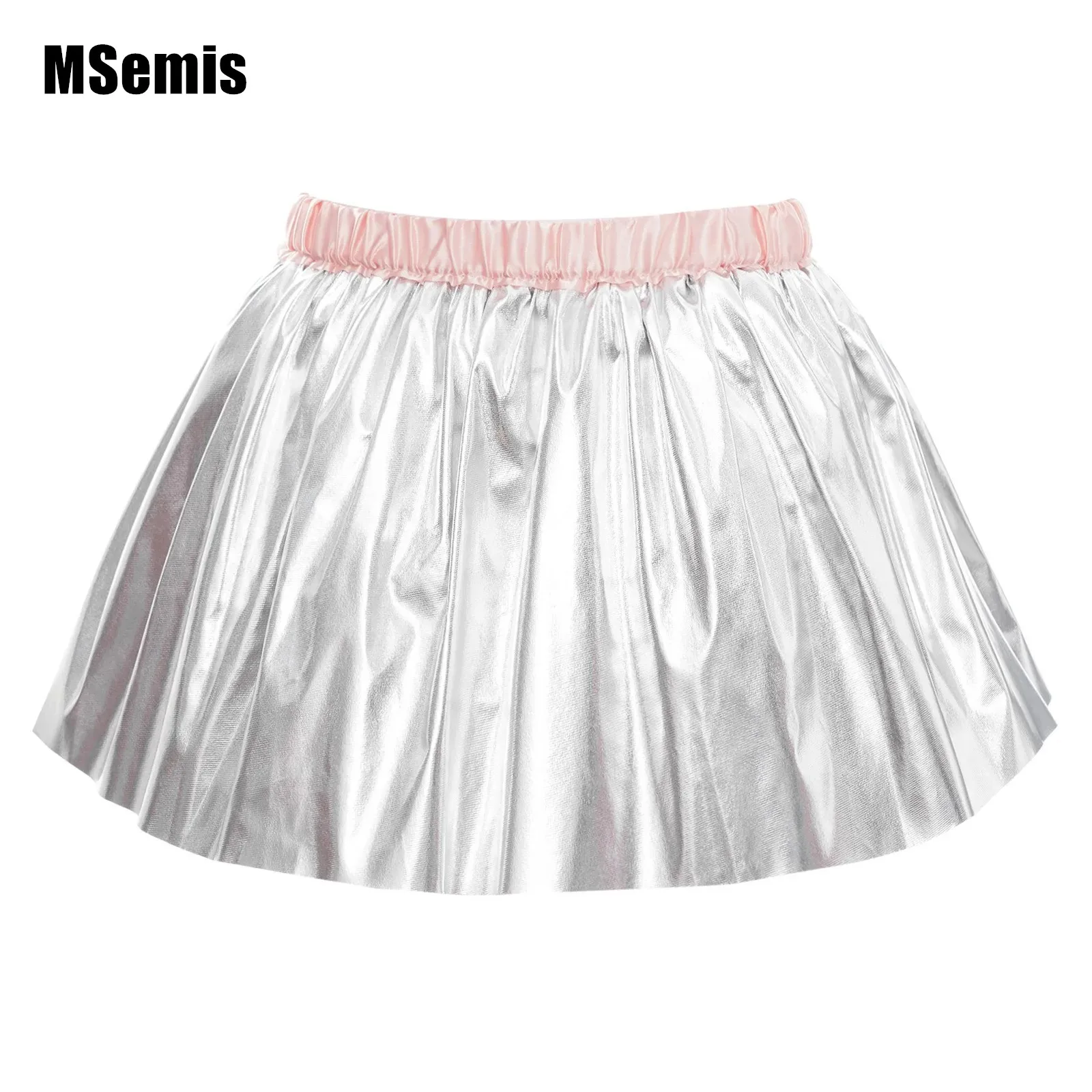 

Kids Girls Metallic Shiny Tutu Skirt Elastic Waistband Tulle Lining Ruffled Skirts for Dance Performance Birthday Party