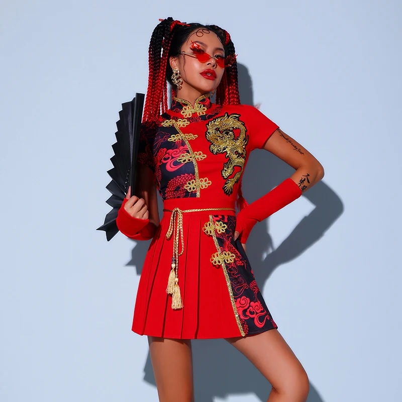 

2025 Chinese style New Women Jazz Dance Performance Costume Female Halloween Party Set Girls Team KPOP Street Outfits XH1083