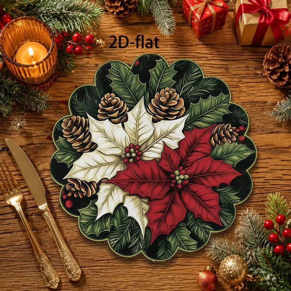 4pcs Santa Claus Christmas Table Placemat Snowman Elk Coaster Round Dining Mat Non Slip Tree Coffee Cup Mats Holiday Dining