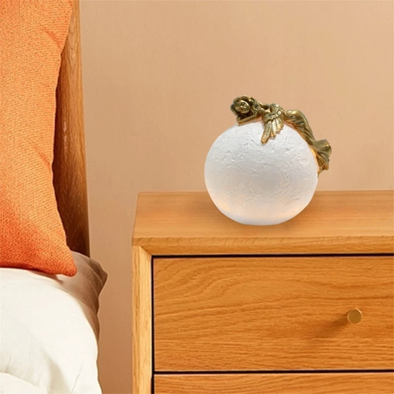 Elegant Angelic On Moon LED Night Light Resins Statue 3D Bedroom Desktop Decors Dropshipping