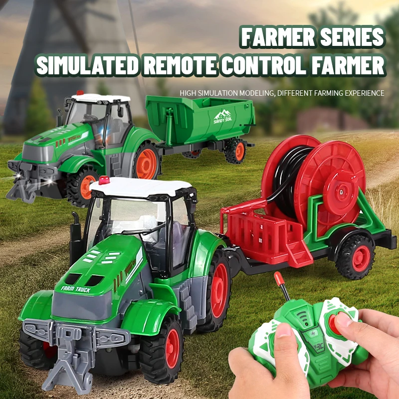 RC Farm Tractor 1:24 Remote Control Loader Trailer Farmer Truck Electric Transportation Car Model Toy Kid Boy Birthday Gift