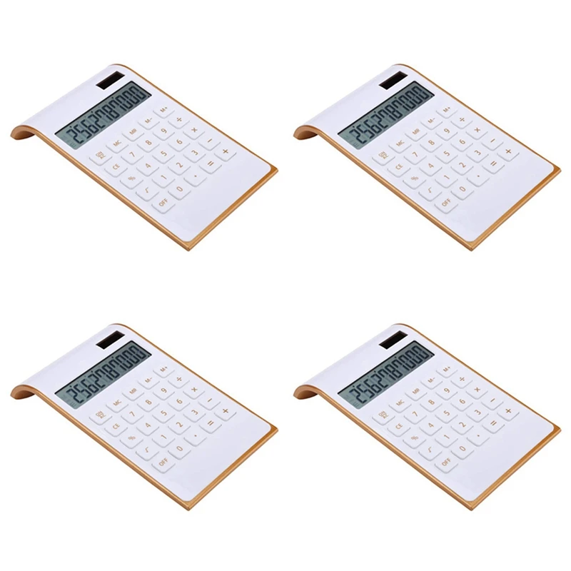 

4X Calculator, Slim Elegant Design, Office/Home Electronics, Dual Powered Desktop Calculator,Solar Power,10 Digits White