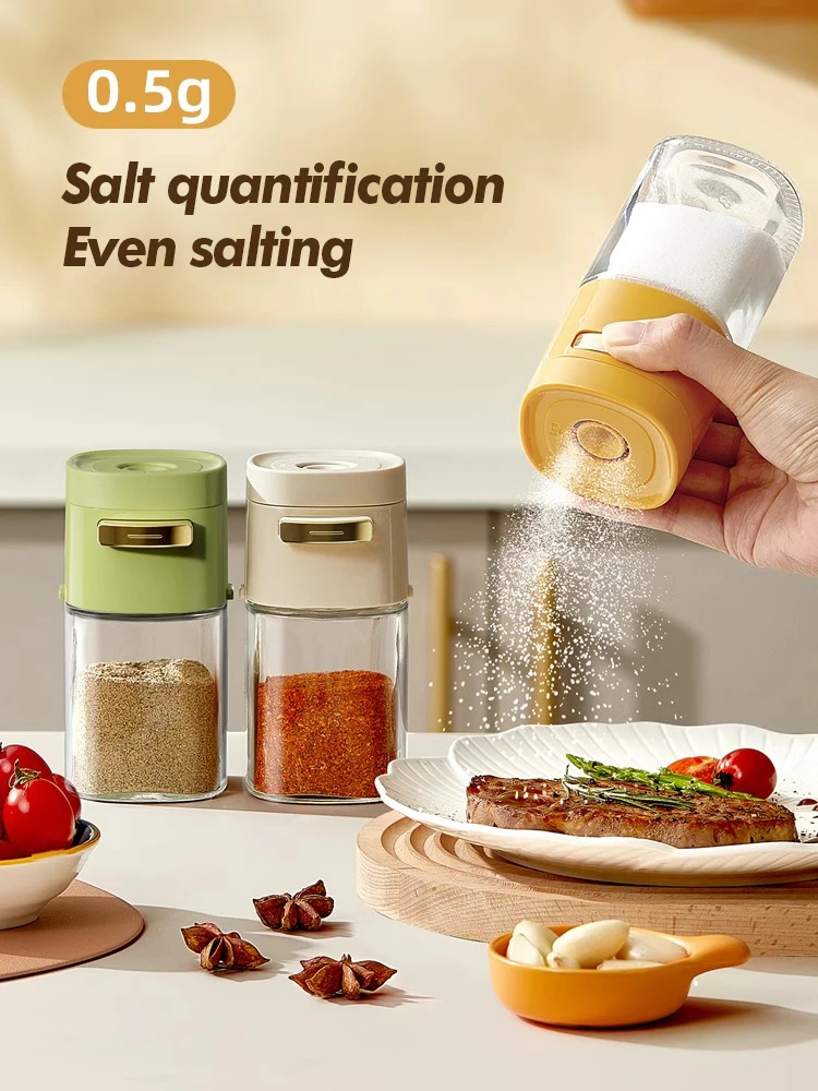 Botella de sal cuantitativa de cocina, tarro de condimentos sellado de vidrio a prueba de humedad, caja de condimentos multiusos para exteriores, ajustable
