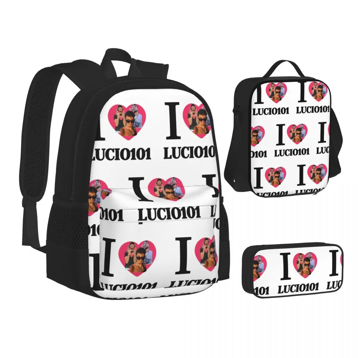 

I Love Lucio101 Backpacks Boys Girls Bookbag School Bags Kids Rucksack Lunch Bag Pen Bag Three-Piece Set