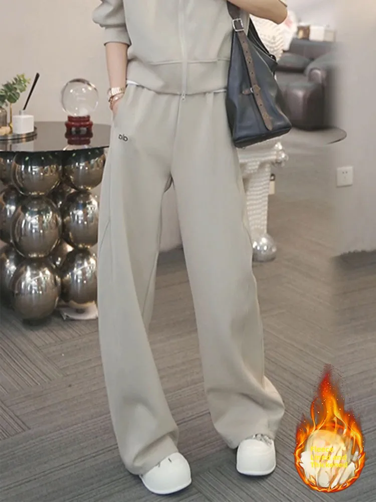 

Women's Casual Loose Thiened Fce Lined Wide Leg Pants Straight Cut Trousers Comfortable Leisure Faion plus Size