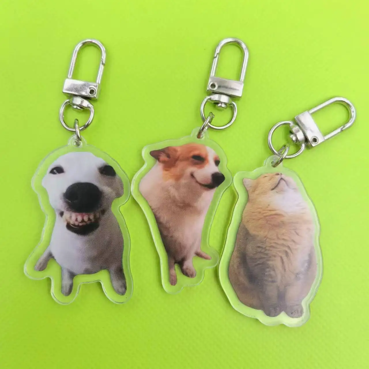 Silly Cat Key Chain, Kitten Sleeping Meme, Dog Laughing Meme, Screen Smiling Corgi Dog Meme Keychains Diy Pendant, Lovely Gift