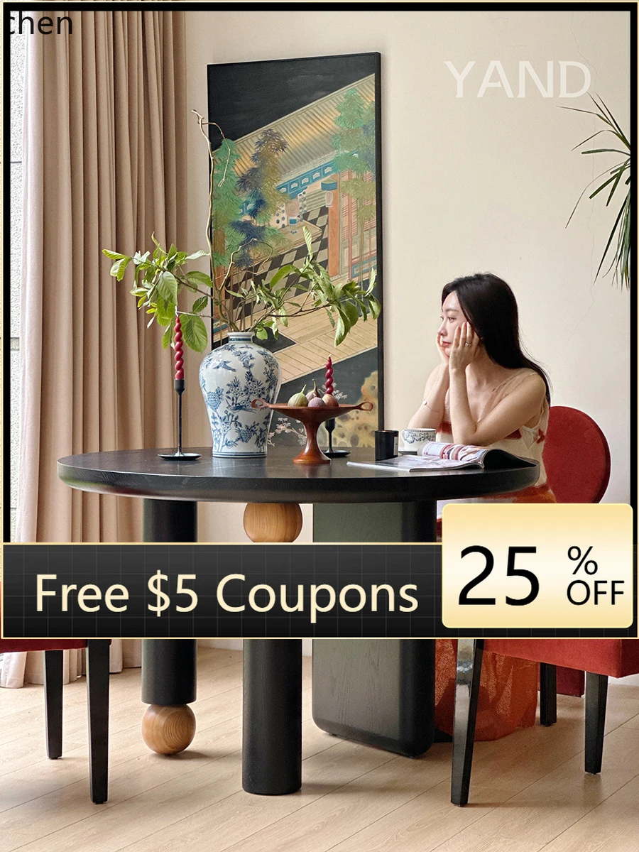 

round table dining table solid wood household round dining table and chairs