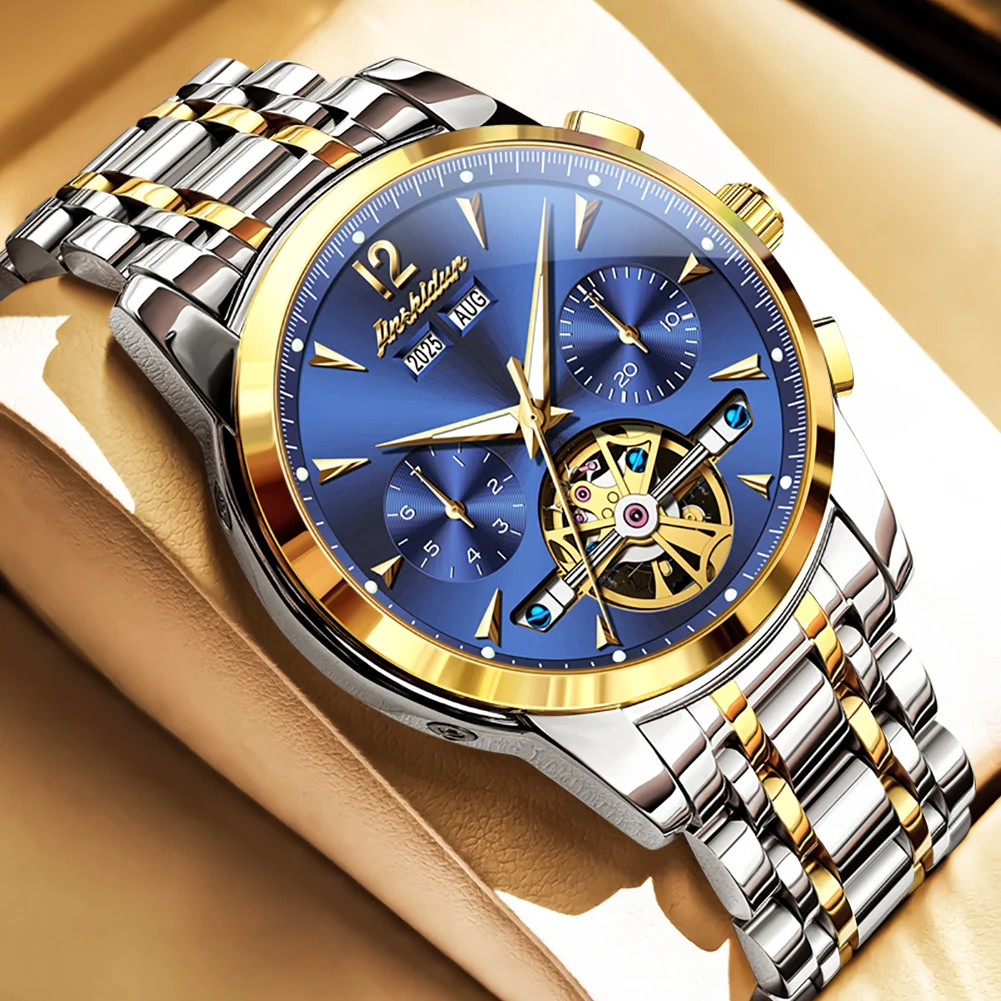 

JSDUN брендовые роскошные мужские автоматические механические часы, повседневные модные деловые оригинальные многофункциональные часы из нержавеющей стали для мужчин