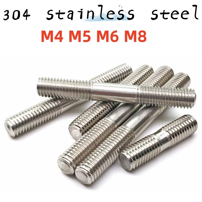 3/5/10/20pcs M4 M5 M6 M8 304 A2-70 Stainless Steel GB901 Double Head Cylindrical Rod Screw Thread Rod Metric Double Head Bolt